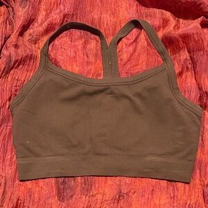 H&M DryMove Ribbed Razorback Brown Coffee Padded Sports Bra